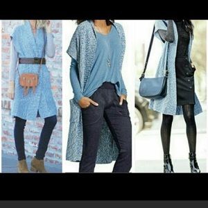 CAbi Napa Open Cardigan Sweater Blue gray Heather size small